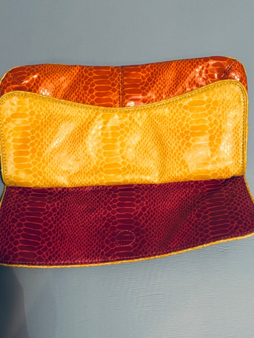 Nine West Clutch Color Block Yellow/Orange Faux Leather - Picture 7 of 10